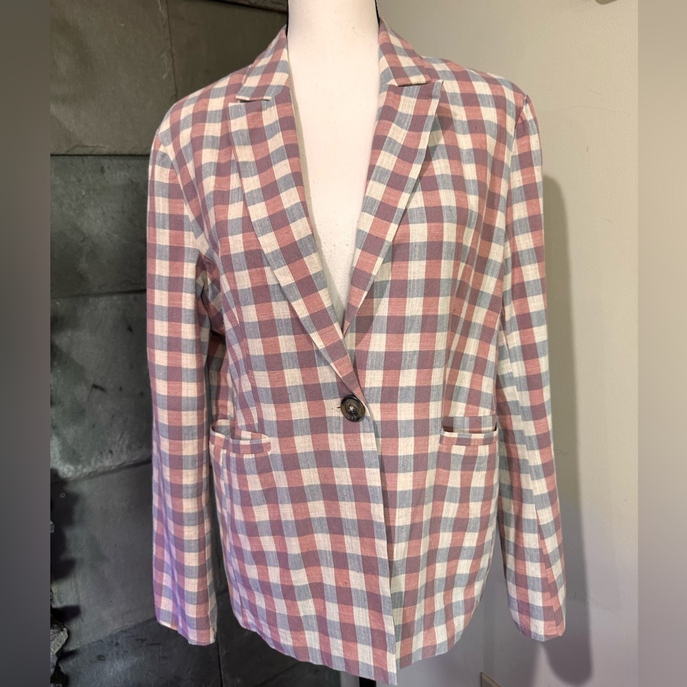 English Factory Pink and White Plaid Blazer